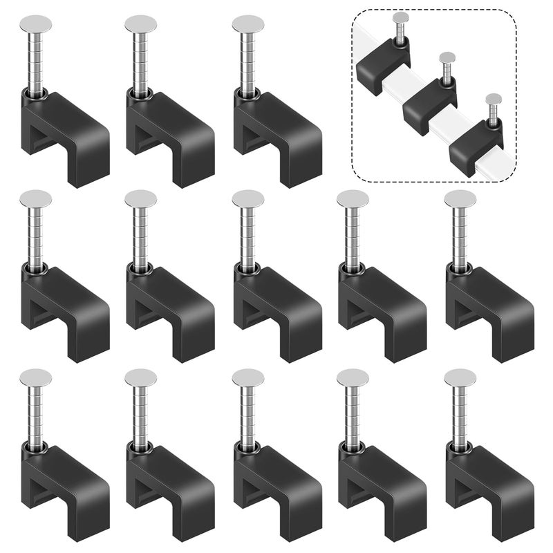 Easytle Black Cable Clips Nail in Cable Clip 100 Pcs 8mm Flat Black Ethernet Cable Wall Clips Cable Tacks Coax Clips Speaker Wire Clips Cable Nails for Cords Cat5/Cat5e/Cat6/Cat7 RJ45 Cord Clips - Image 1